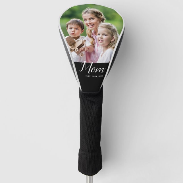 Mom Established Script Black Photo  Golf Headcover (Vorderseite)