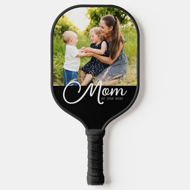 Mom Established Script Black Photo  Pickleball Schläger (Vorderseite)