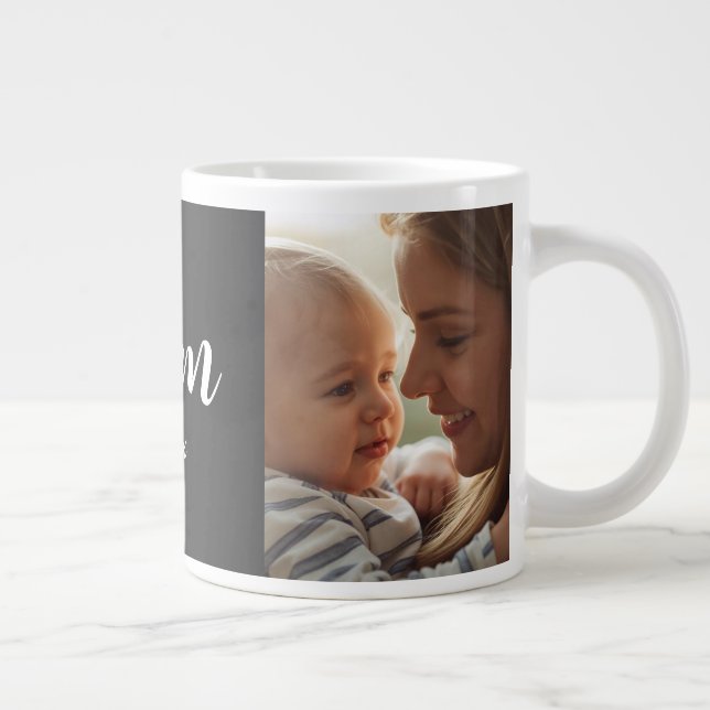 Mom Established Script Black Photo Specialty Mug Jumbo-Tasse (Rechts)