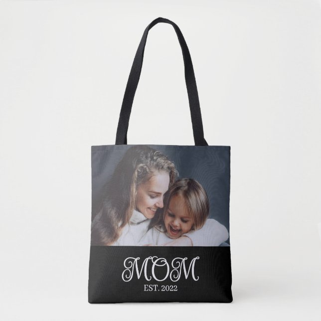 Mom Established Script Black Photo Tasche (Vorderseite)