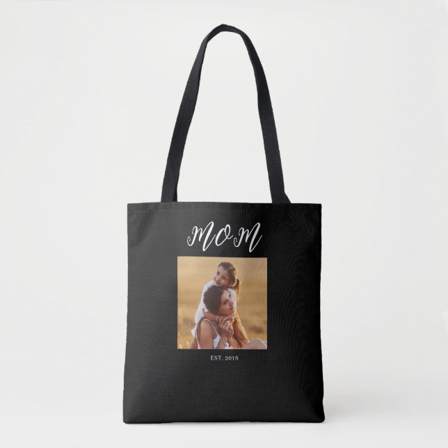 Mom Established Script Black Photo Tasche (Vorderseite)