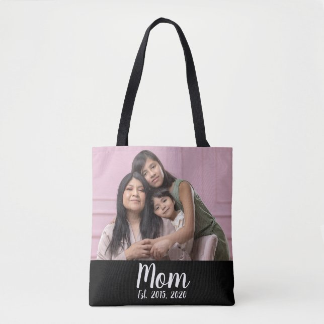 Mom Established Script Black Photo Tasche (Vorderseite)