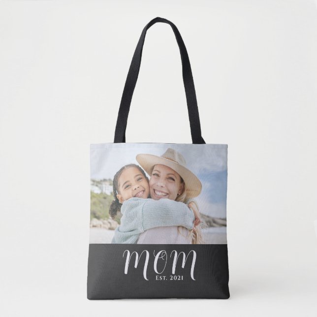 Mom Established Script Black Photo Tasche (Vorderseite)