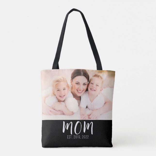 Mom Established Script Black Photo Tote Bag Tasche (Rückseite)