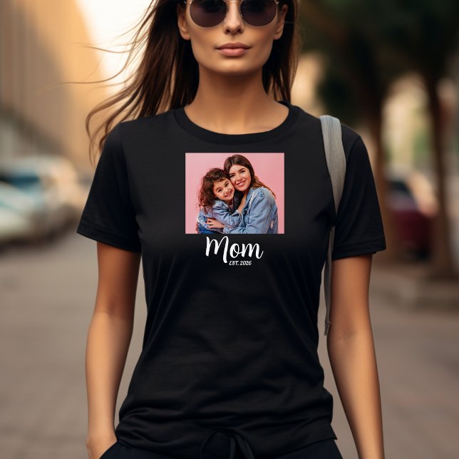 Mom Established Script Photo  T-Shirt (established mom mothers day womens shirts mommy new mother first time mom)