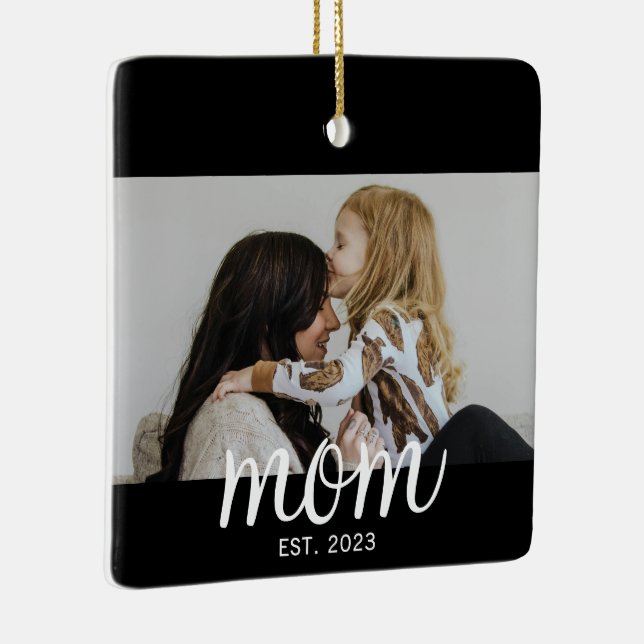 Mom Established White Script Photo Keramikornament (Rechts)