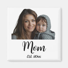 Mom Established Year Black Modern Script  Magnet