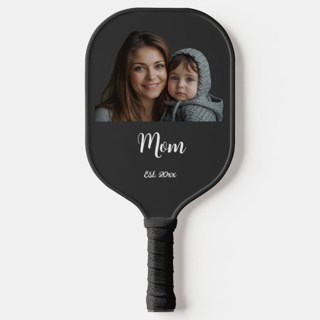 Mom Established Year Black Modern Script  Pickleball Schläger (Vorderseite)