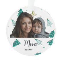 Mom Established Year Christmas Tree Modern Script