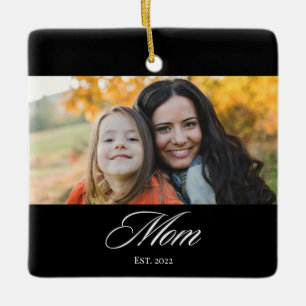 Mom Gegründet Schwarz Weiß Elegantes Skript Foto Keramikornament