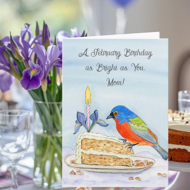 Mom Happy February Birthday Painted Bunting Karte (Von Creator hochgeladen)