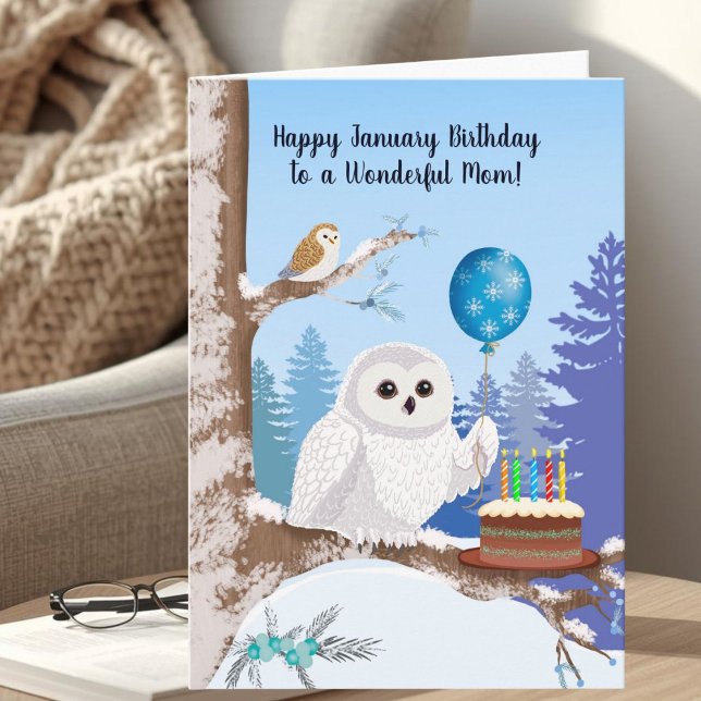 Mom Happy January Birthday Snowy Owl Karte (Von Creator hochgeladen)