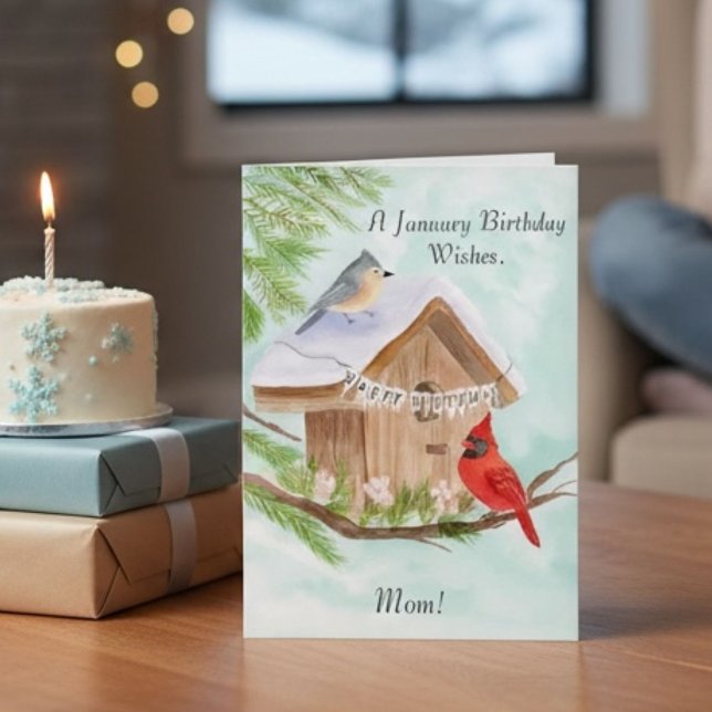 Mom Happy January Birthday With Birds at Bird Karte (Von Creator hochgeladen)
