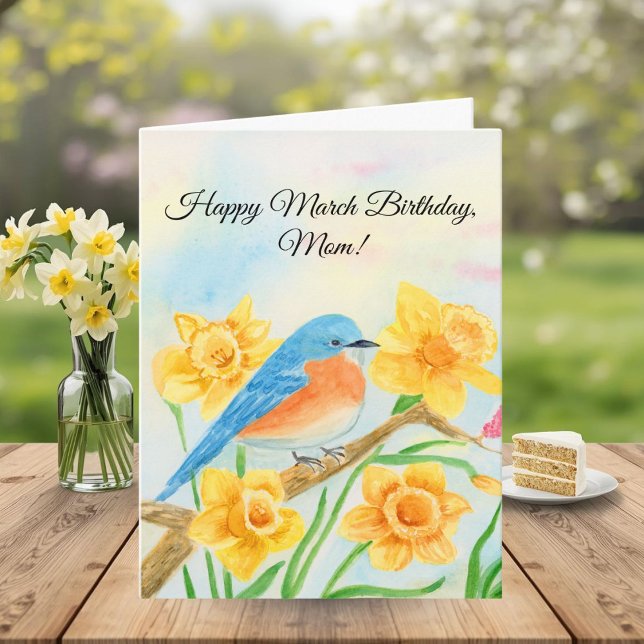 Mom Happy March Birthday Blue Bird  Karte (Von Creator hochgeladen)