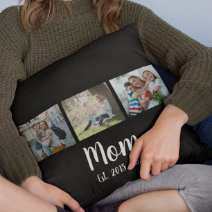 Mom hat Skript Schwarz 3 Foto erstellt Kissen