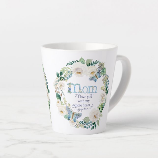 Mom I Love You | Weißer Blumenstrauß Milchtasse (Rechte Ecke)
