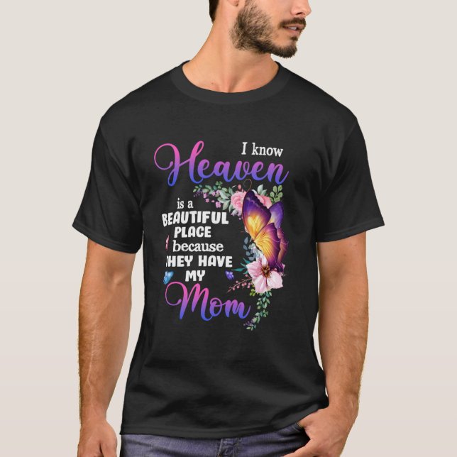 Mom In Heaven Purple Butterfly Loss Of Loved Mom F T-Shirt (Vorderseite)