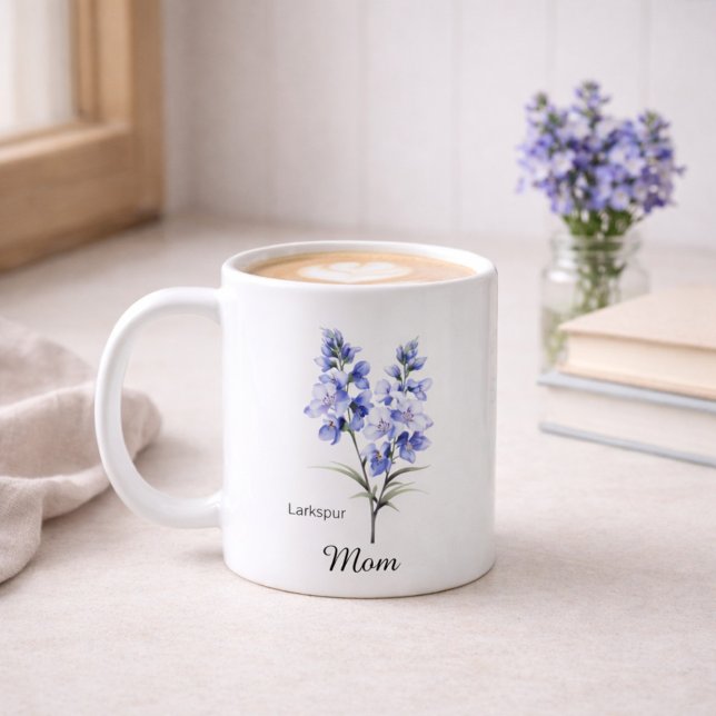 Mom July Birth Flower Larkspur Kaffeetasse (Von Creator hochgeladen)