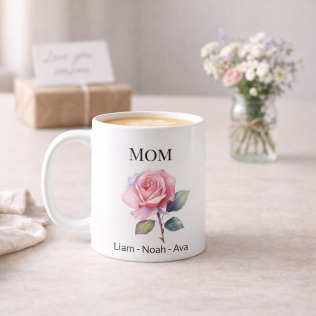 Mom June Birth Flower with Kids Names Kaffeetasse (Von Creator hochgeladen)