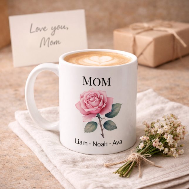 Mom June Birth Flower with Kids Names Kaffeetasse (Von Creator hochgeladen)