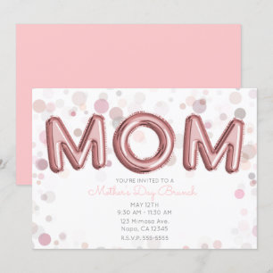 MOM Luftballons Muttertags-Brunch Modern Rosa Grau Einladung