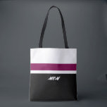 Mom Modern Striped Tote Bag Tasche<br><div class="desc">Mom modern striped tote bag. Large black,  white,  and purple stripes with MOM text field. Keep MOM or replace with your own personalized text.</div>