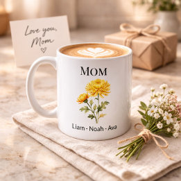 Mom November Birth Flower with Kids Names Kaffeetasse