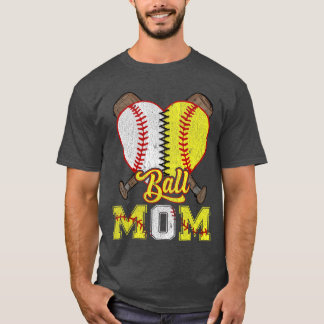 Mom of Both Ball Mom Half Softball Half Baseball v T-Shirt