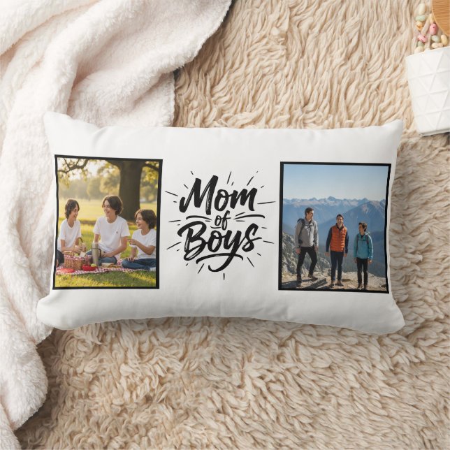 Mom of Boys Brush Script Double Photo Minimalist Lendenkissen (Decke)