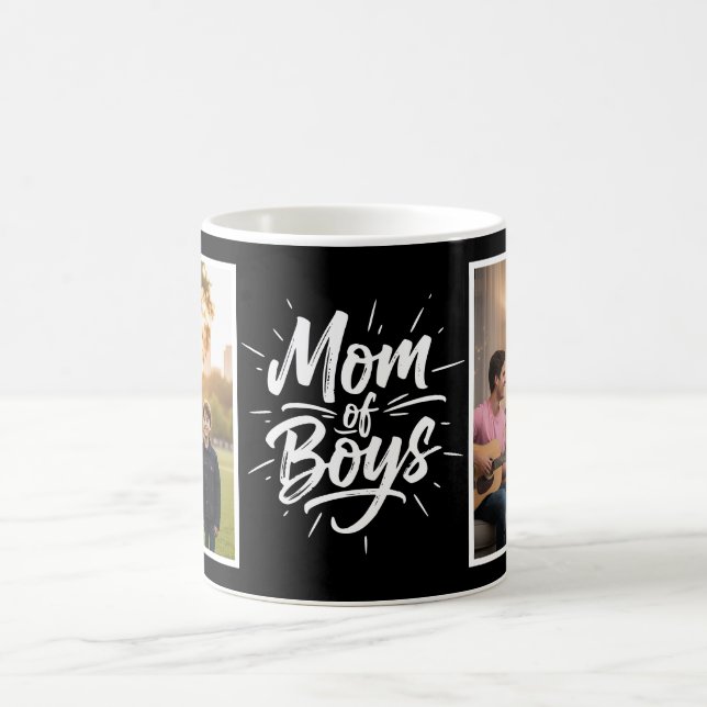 Mom of Boys Brush Script Two Photo Black Kaffeetasse (Mittel)