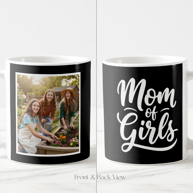 Mom of Girls Brush Script 1 Custom Photo Black  Kaffeetasse (Von Creator hochgeladen)