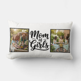Mom of Girls Brush Script Double Photo Lendenkissen