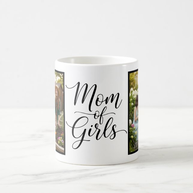 Mom of Girls Elegant Modern Script 2 Photo Kaffeetasse (Mittel)