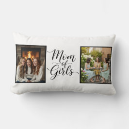 Mom of Girls Modern Elegant Script Double Photo Lendenkissen