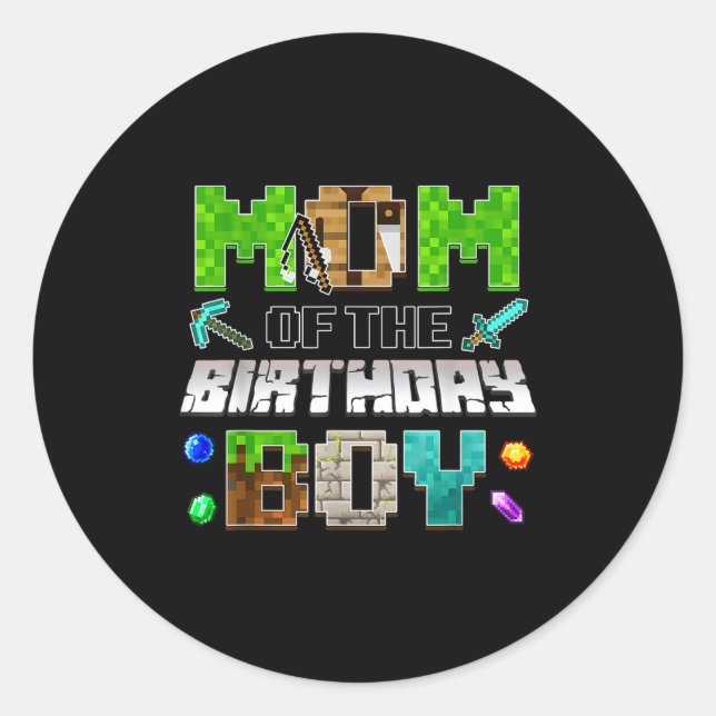 Mom Of The Birthday Boy Funny Gaming Birthday Xel  Runder Aufkleber (Vorderseite)