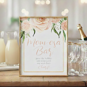 MOM-OSA-Bar-Rosa-Floral-Babyparty-Tischschild Poster