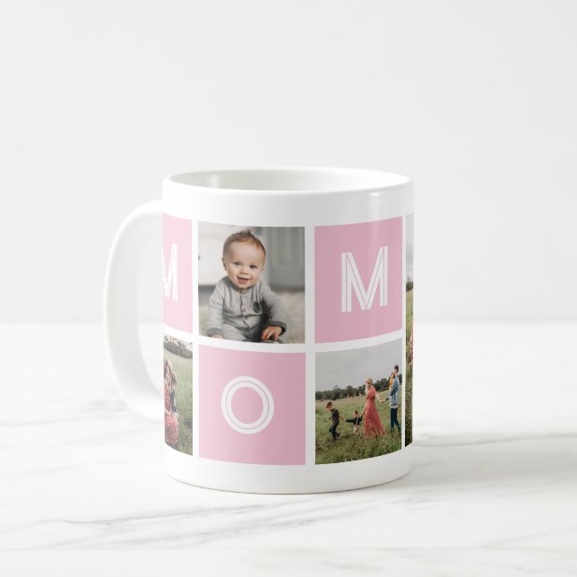 Mom Pink Birthday Custom 5 Photo Kaffeetasse (Vorderseite Links)