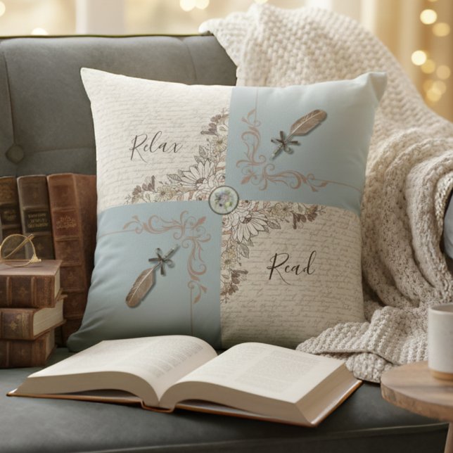 Mom’s Reading Nook Antique Blue Decorative Kissen (A thoughtful, high-quality Gift for the Mom who cherishes books and time spent relaxing)