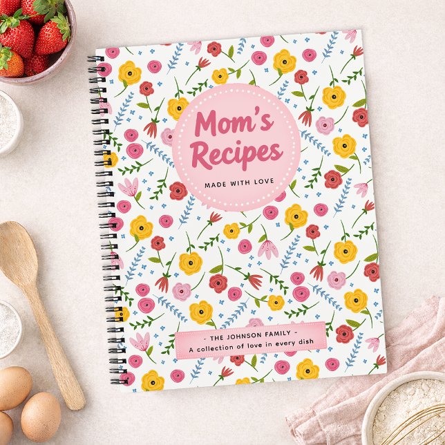 Mom’s Recipes Floral Personalized Recipe Notebook Notizbuch (Recipe Book for mom)