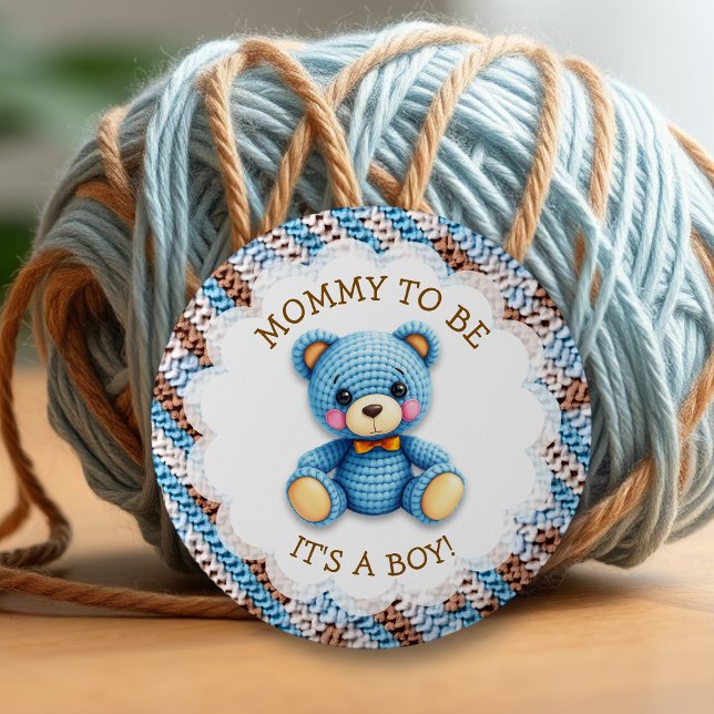 Mom to be | Crochet Teddy Bear Boy's Baby Shower  Button (Von Creator hochgeladen)
