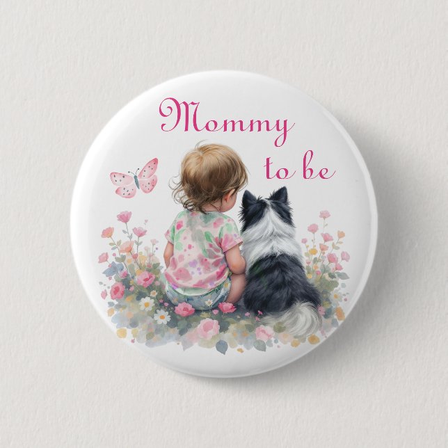 Mom to be | Pink Baby and Puppy Baby Shower Button (Vorderseite)