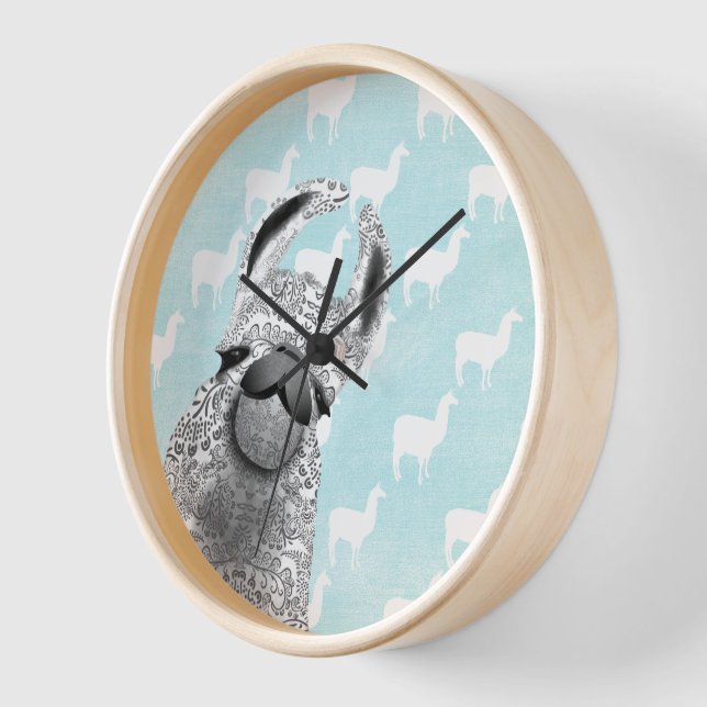 Moma Llama mit dem Muster der weißen Llama-Wolke Wanduhr (Winkel)