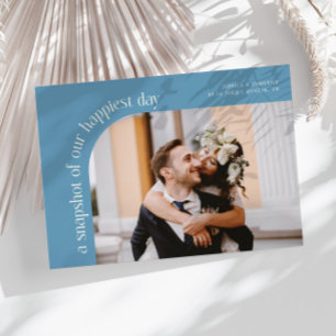 Momentaufname glücklichster Tag Denimblau Hochzeit Dankeskarte