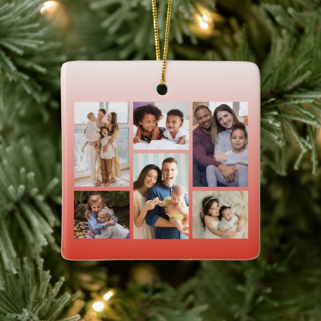 Momente im Fokus: Anpassbare 6-FotoCollage Keramikornament (Baum)