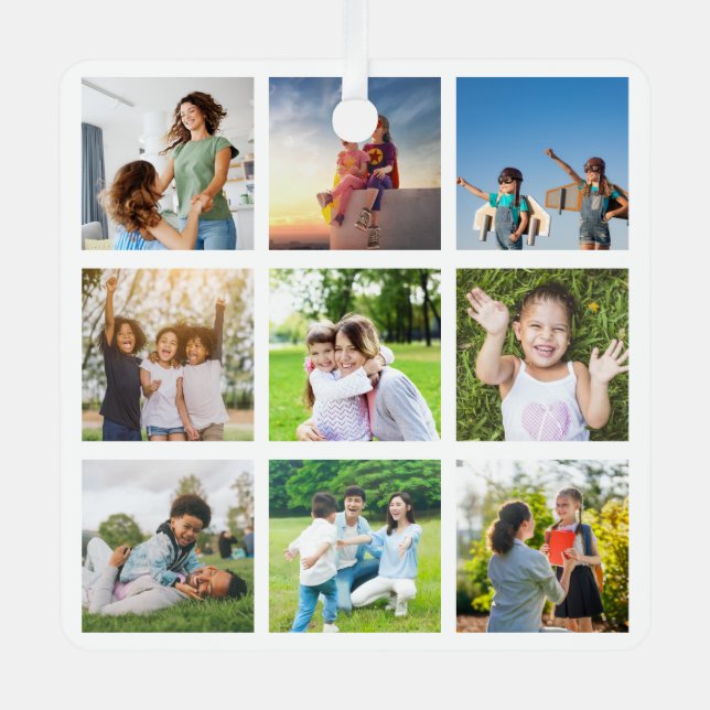Momente Treasured: Anpassbare 9-FotoCollage Ornament Aus Metall (Vorderseite)