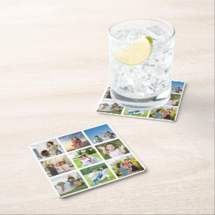 Momente Treasured: Anpassbare 9-FotoCollage Rechteckiger Pappuntersetzer