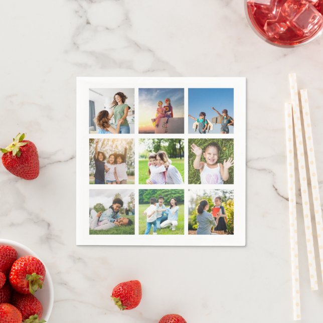 Momente Treasured: Anpassbare 9-FotoCollage Serviette (Beispiel)