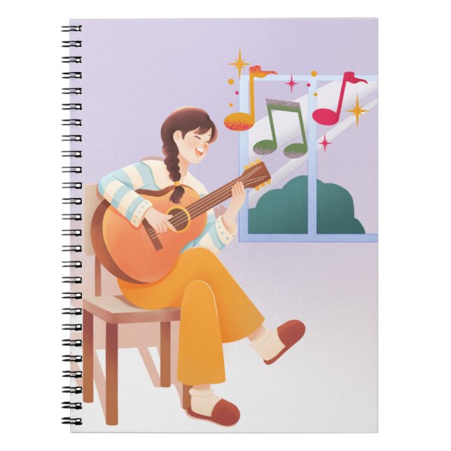 Moments de musique Carnet - mignonne fille, guitar (Devant)