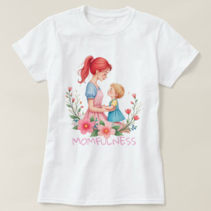 Momfulness-Wasserfarbe Mutter-und-Kind-Kunst T-Shirt