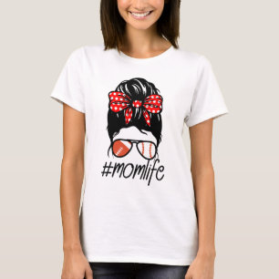 Momlife Baseball Fußball chaotisch Bun Mama Mütt T-Shirt
